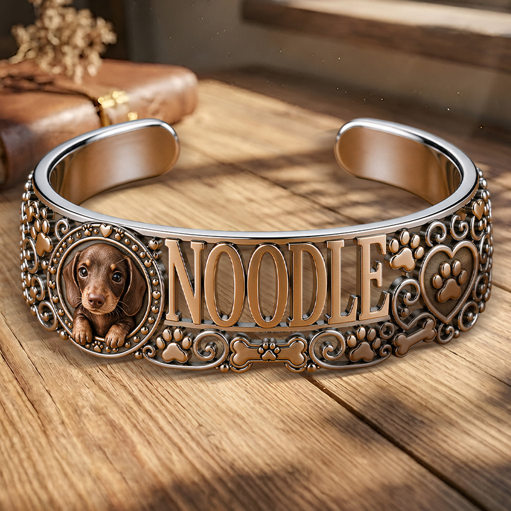 Personalized Yellow Labrador Retriever Cuff Bracelet Custom Dog Name Jewelry Gift for Labrador Pet Lovers