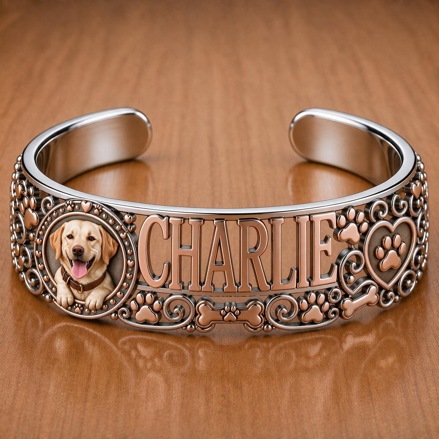 Personalized Yellow Labrador Retriever Cuff Bracelet Custom Dog Name Jewelry Gift for Labrador Pet Lovers