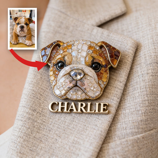 Personalized Sparkling English Bulldog Pin, Unique Custom Gift for Bulldog Owners and Pet Lovers