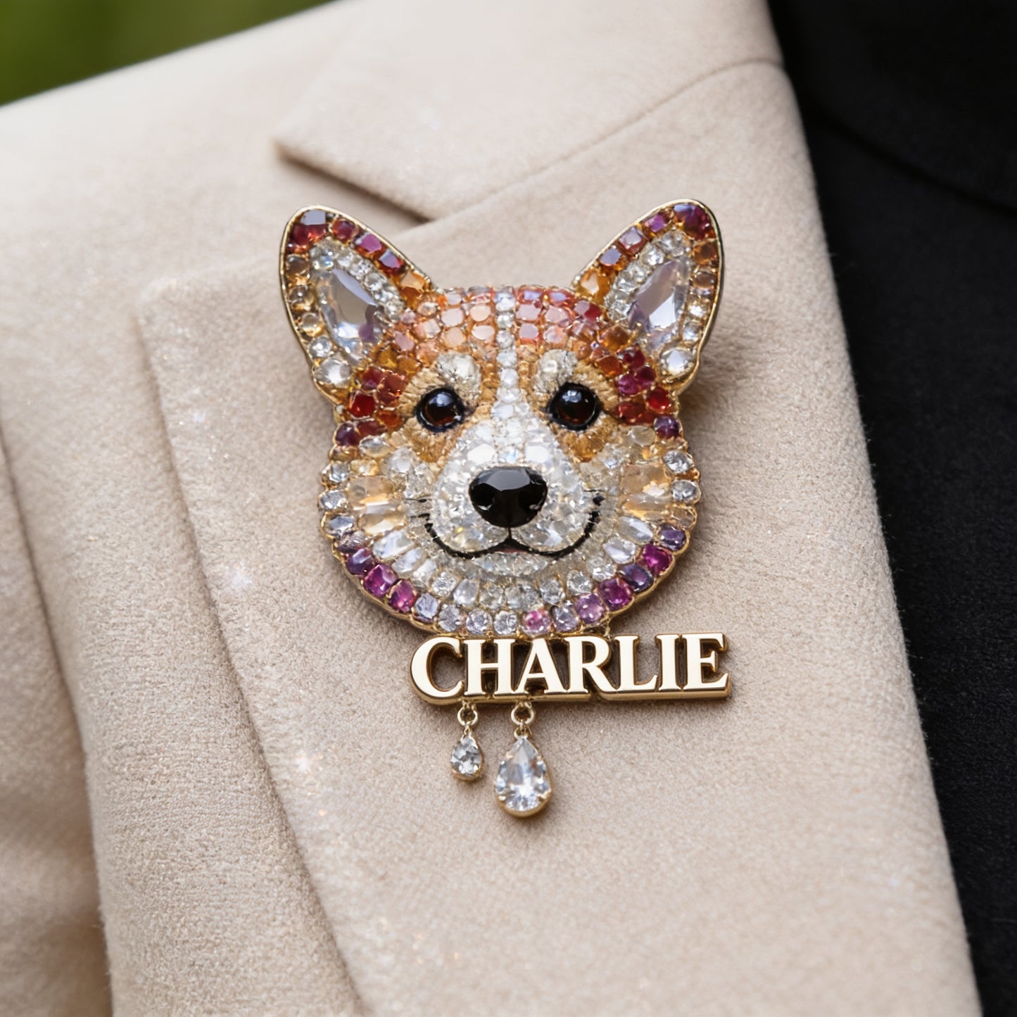 Personalized Sparkling Welsh Corgi Pin, Custom Name Dog Brooch, Unique Gift for Corgi Lovers and Pet Owners