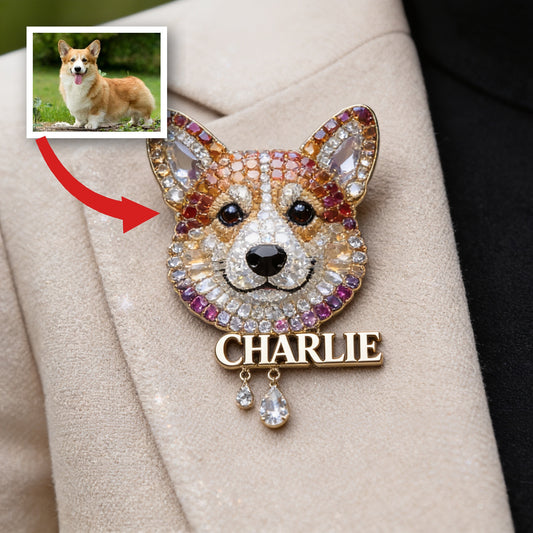 Personalized Sparkling Welsh Corgi Pin, Custom Name Dog Brooch, Unique Gift for Corgi Lovers and Pet Owners