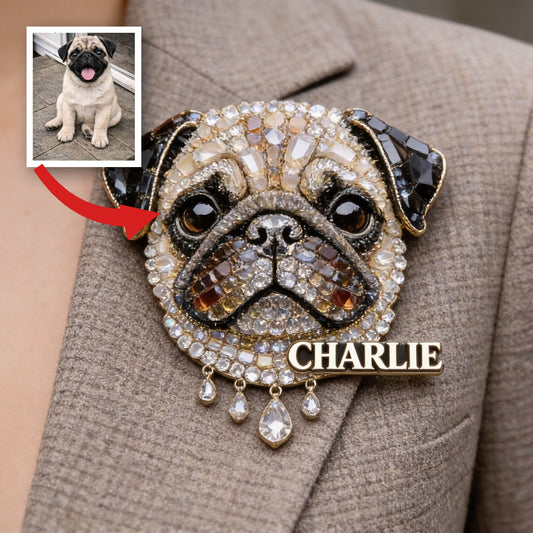 Personalized Sparkling Wrinkled Pug Acrylic Enamel Pin Custom Gift For Pug Owners and Pet Lovers