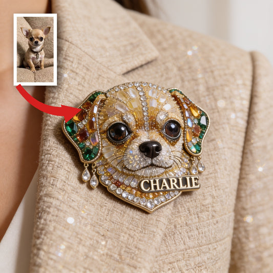 Personalized Tiny Jeweled Chihuahua Acrylic Enamel Pin, Unique Custom Gift for Chihuahua Pet Lovers