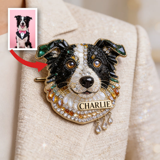 Personalized Jeweled Border Collie Enamel Pin, Unique Custom Gift for Pet Lovers Dog Owner Jacket Backpack Accessory