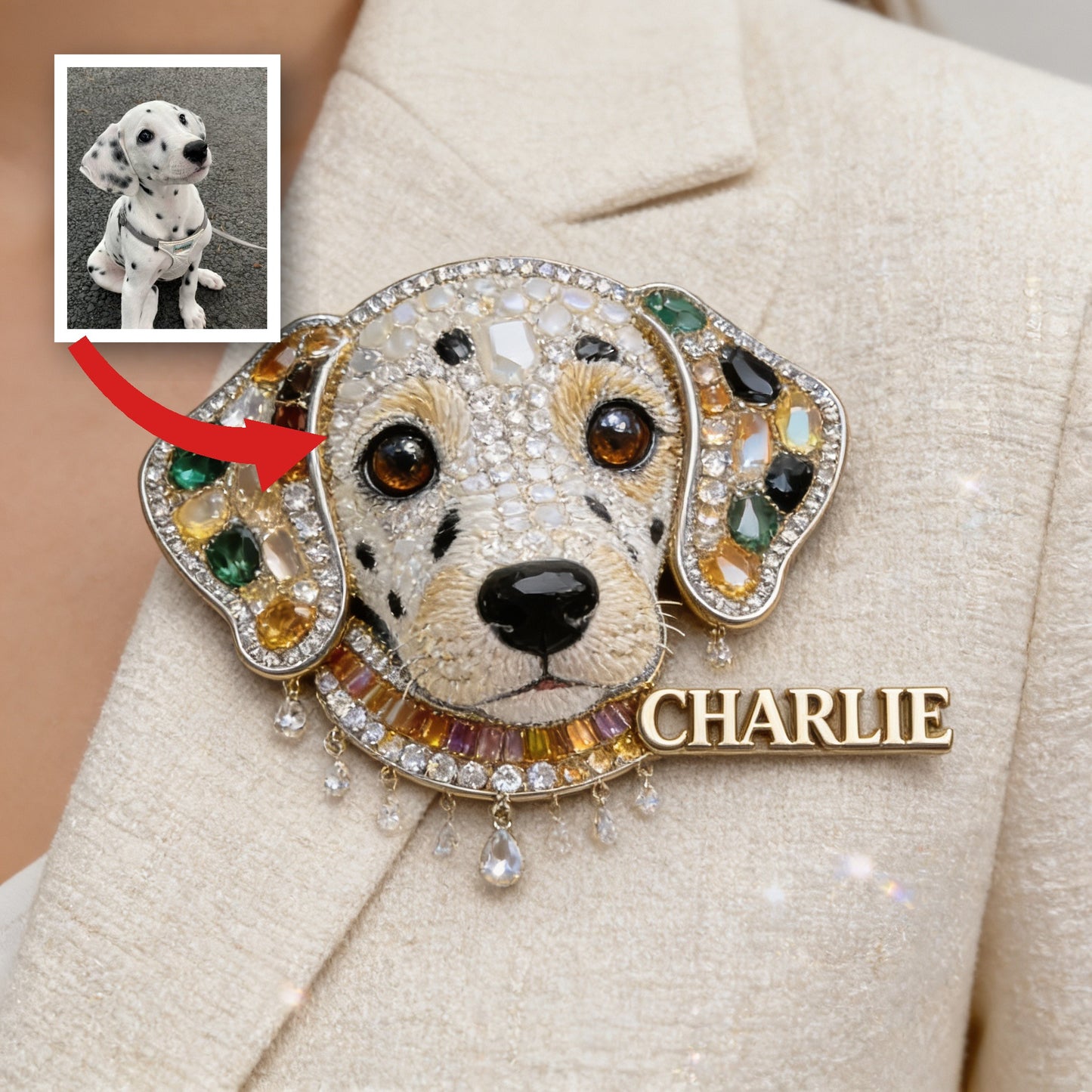 Personalized Sparkly Black Spotted Dalmatian Acrylic Pin - Unique Gift For Dalmatian Dog Lovers & Pet Owners