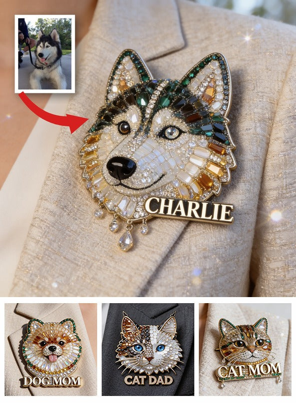 Personalized Bejeweled Siberian Husky Pin Custom Name Gift for Dog Lovers Jacket Backpack Accessory