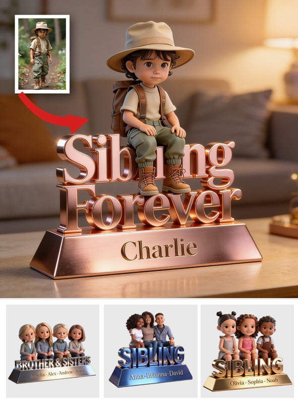 Sibling Forever Personalized Custom Shaped Acrylic Plaque | Cute Young Children Family Keepsake Gift for Desk Home Decor