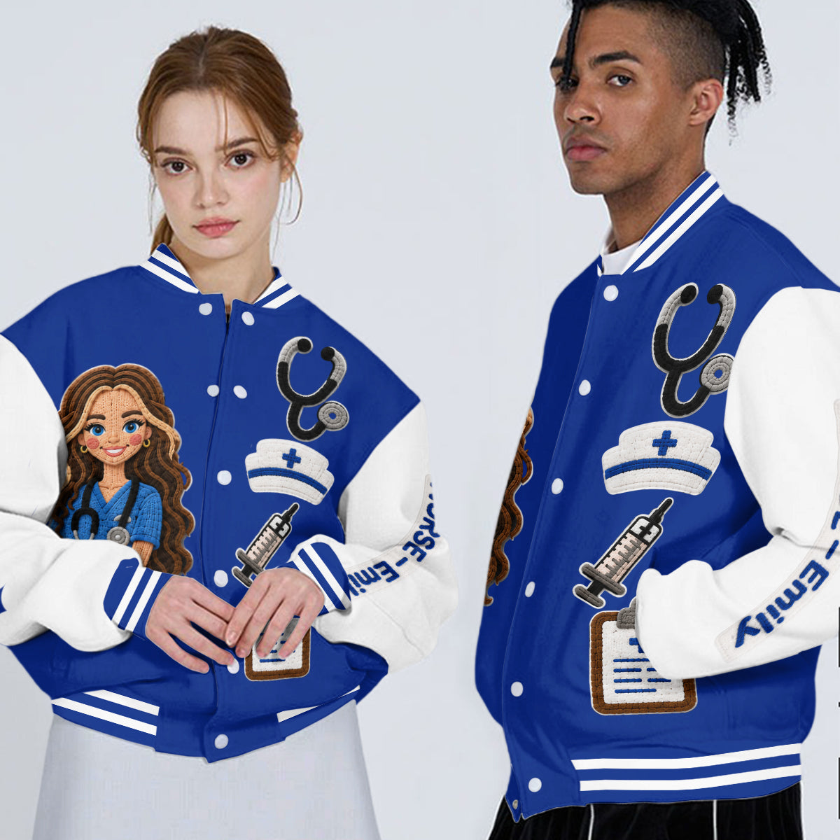Personalized 3D Patch Nurse Varsity Jacket Custom Nurse Life Appreciation Gift for Healthcare Workers and Nursing Students