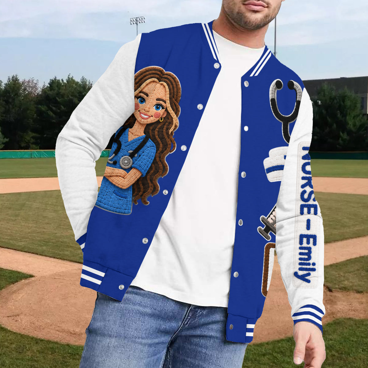 Personalized Photo Nurse Varsity Jacket Custom Nurse Life Appreciation Gift for Registered Nurses and Healthcare Workers