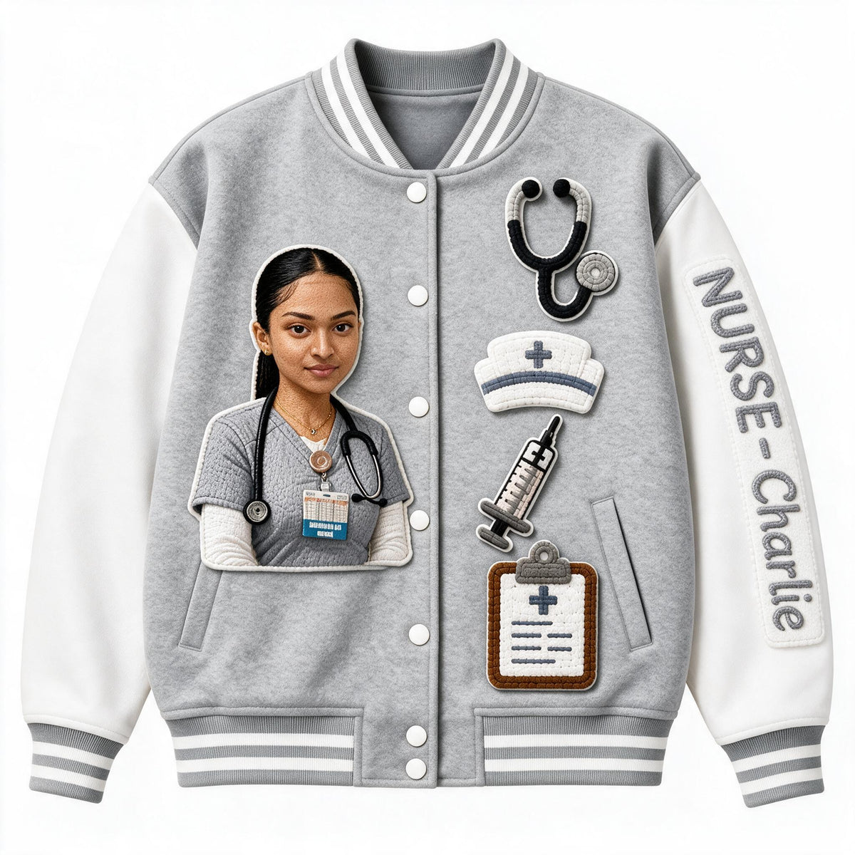 Personalized Photo Nurse Varsity Jacket Custom Nurse Life Appreciation Gift for Registered Nurses and Healthcare Workers