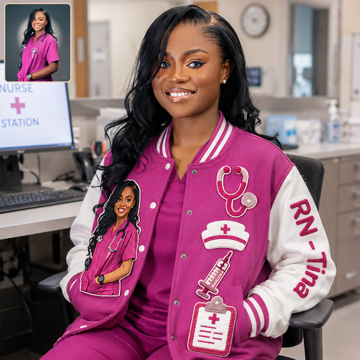 Personalized Latina Nurse Varsity Jacket Custom Embroidered Nurse Life Outerwear, Perfect Gift for NR Nursing Staff and Nurse Graduation
