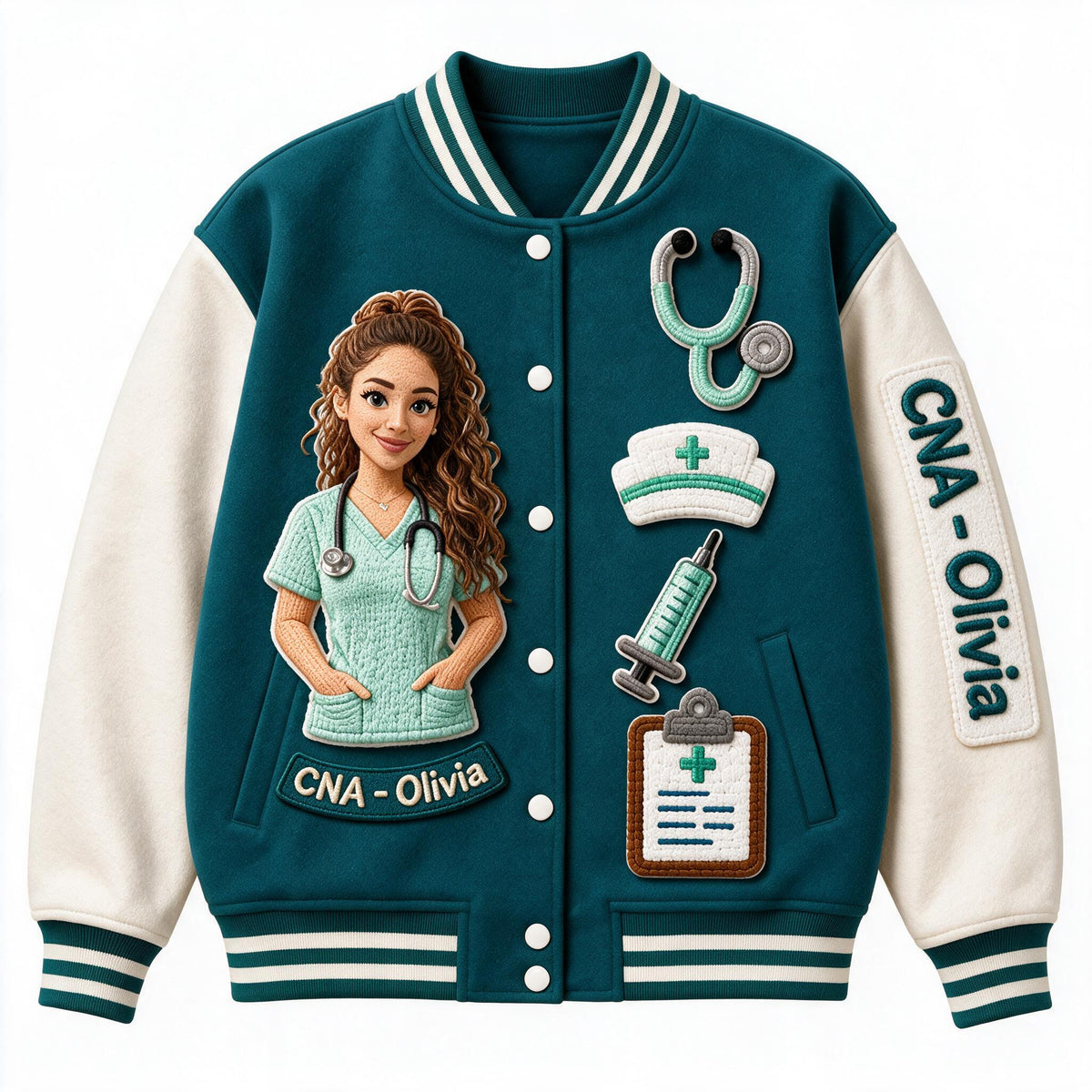 Personalized Latina Nurse Varsity Jacket Custom Nurse Life Appreciation Gift for CNA Healthcare Worker Casual Outerwear