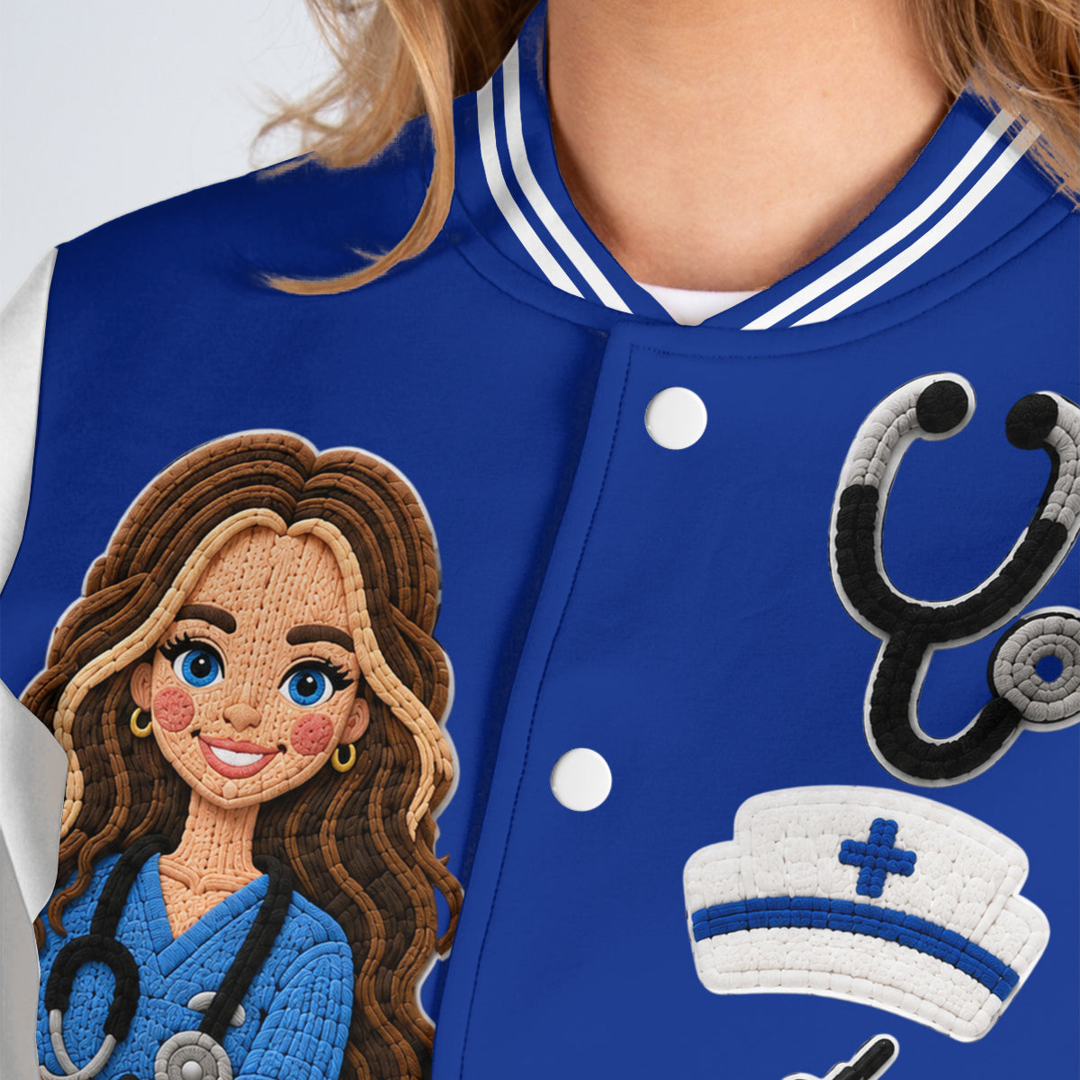 Personalized Custom Photo Old Black Nurse Varsity Jacket, Unique Nurse Life Appreciation Gift for CNA Healthcare Workers