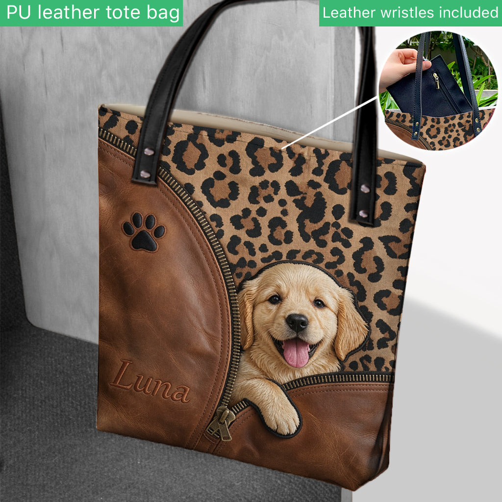Personalized Fluffy Toy Poodle Peeking Tote Bag Custom Dog Lover Gift for Poodle Parent Work Shopping Travel Carryall