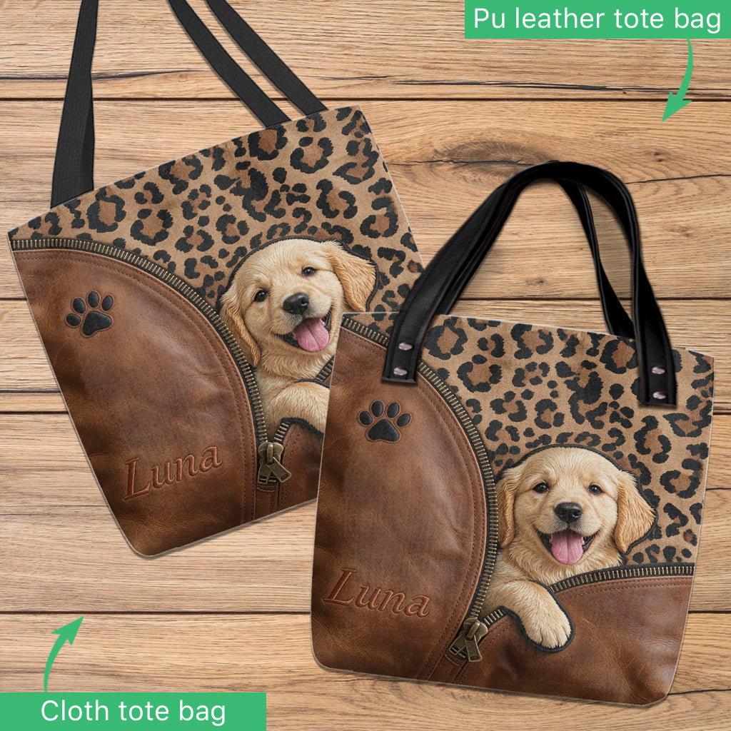 Personalized Peeking French Bulldog Tote Bag Custom Name Leopard Print Pet Lover Gift for Frenchie Dog Owner Everyday Carryall