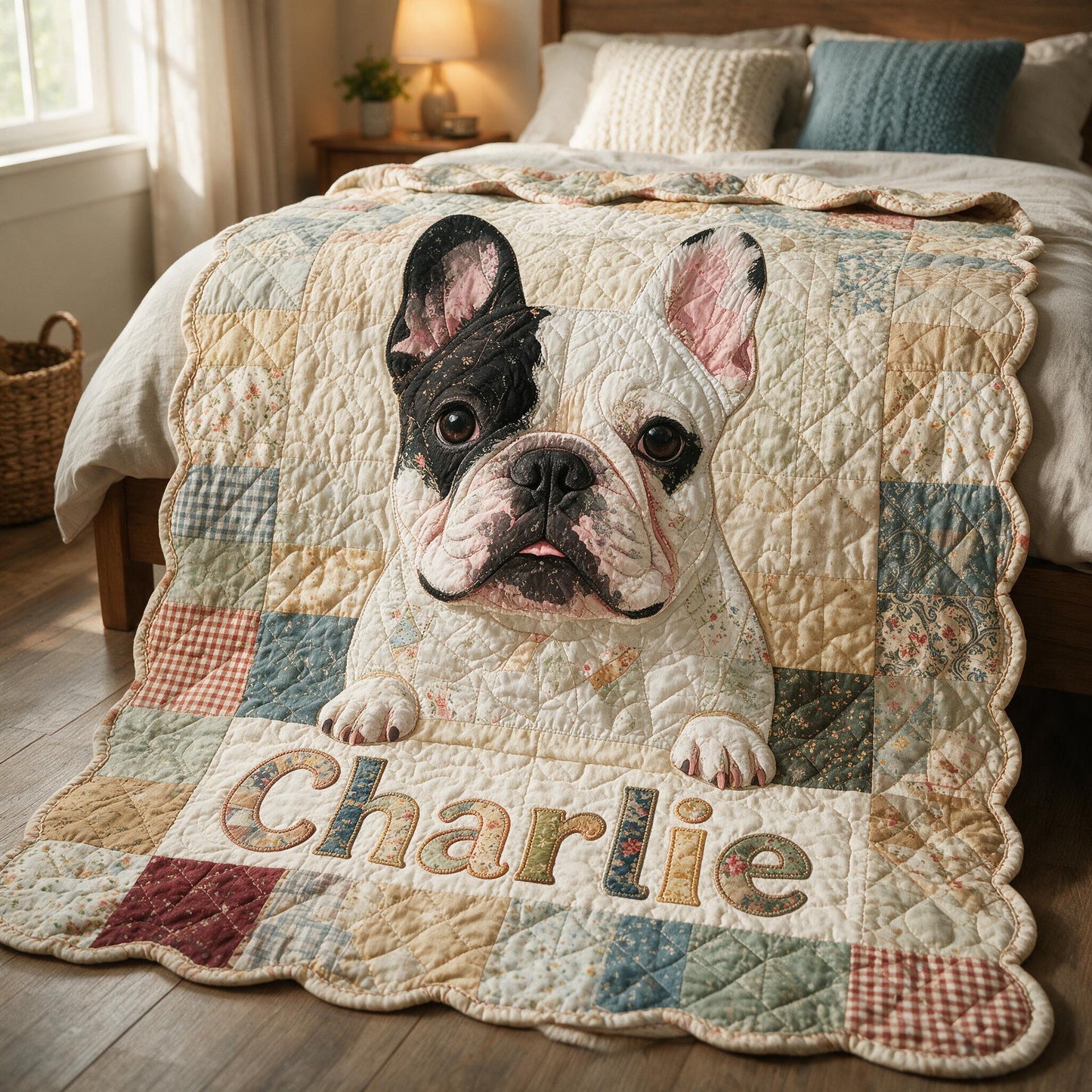 Cute French Bulldog Patchwork Personalized Shaped Fleece Blanket, Cozy Gift for Frenchie Owners and Dog Lovers