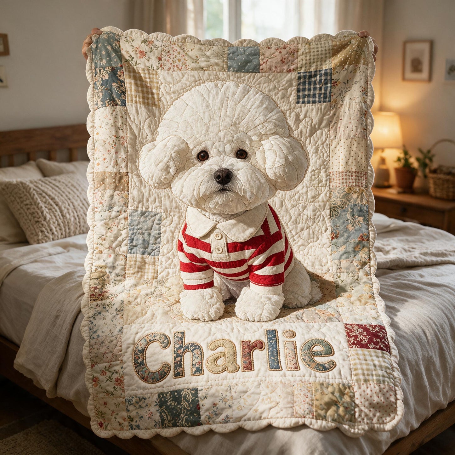 Personalized Fluffy White Bichon Frise Shaped Fleece Blanket, Cozy Custom Gift for Dog Lovers Home Decor