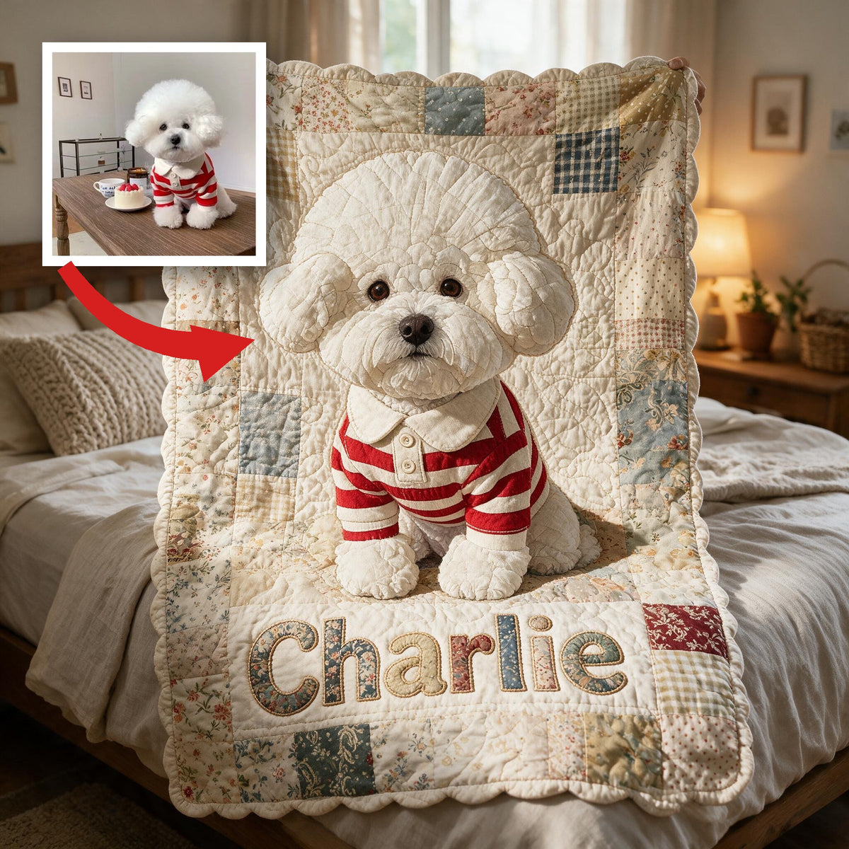 Personalized Fluffy White Bichon Frise Shaped Fleece Blanket, Cozy Custom Gift for Dog Lovers Home Decor