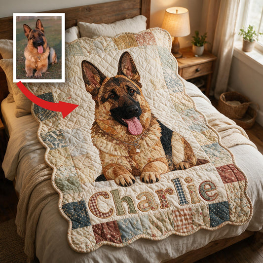 Personalized Adult German Shepherd Patchwork Shaped Fleece Blanket, Cozy Custom Gift for Dog Lovers Home Decor