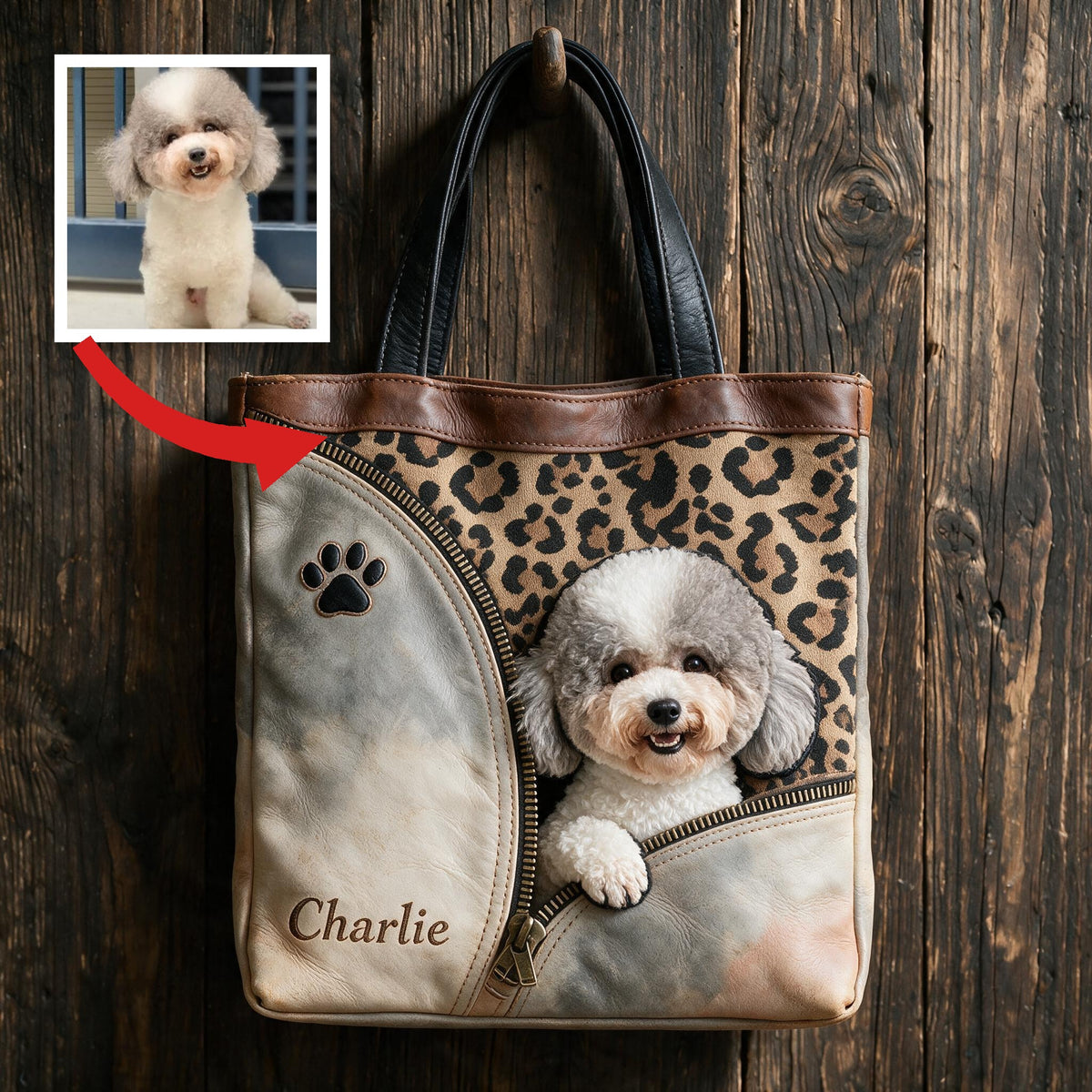 Personalized Fluffy Toy Poodle Peeking Tote Bag Custom Dog Lover Gift for Poodle Parent Work Shopping Travel Carryall