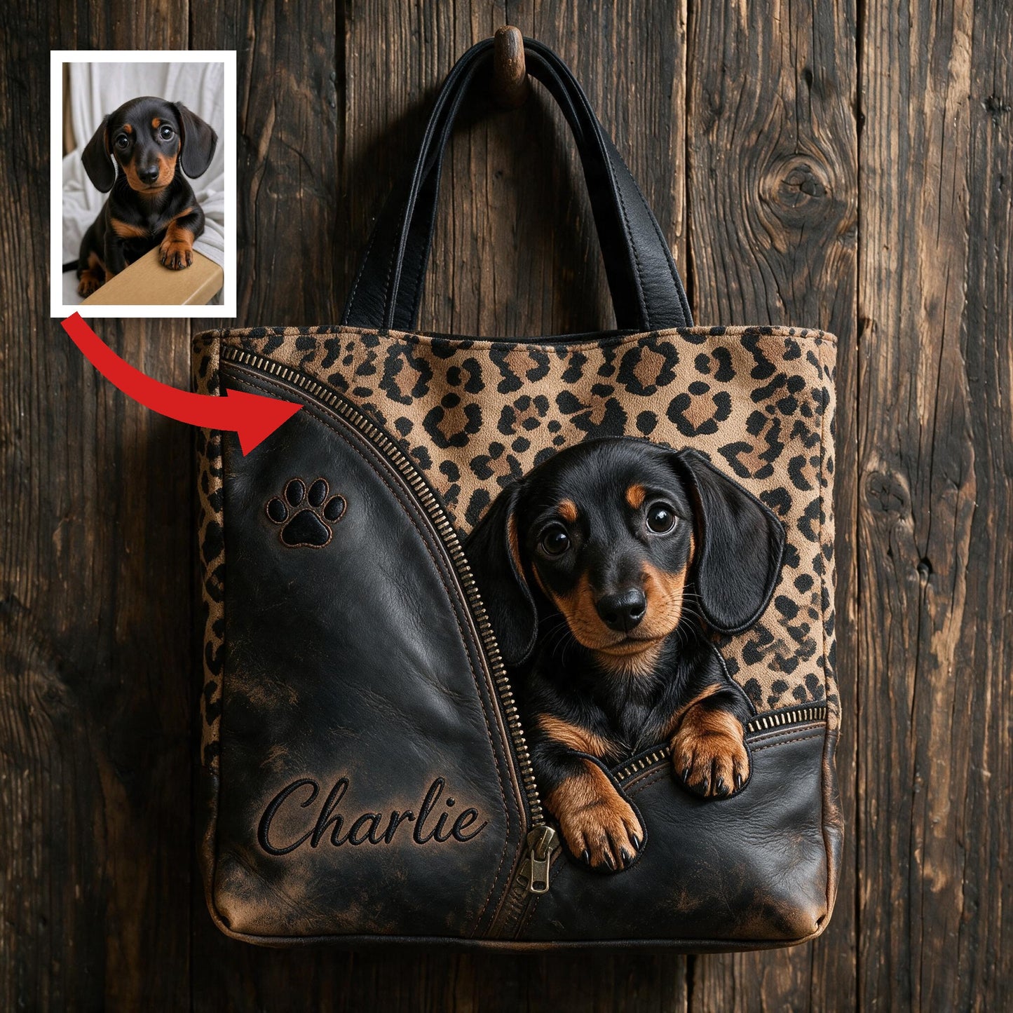 Personalized Peeking Black and Tan Dachshund Tote Bag Custom Gift for Dachshund Owners and Dog Lovers