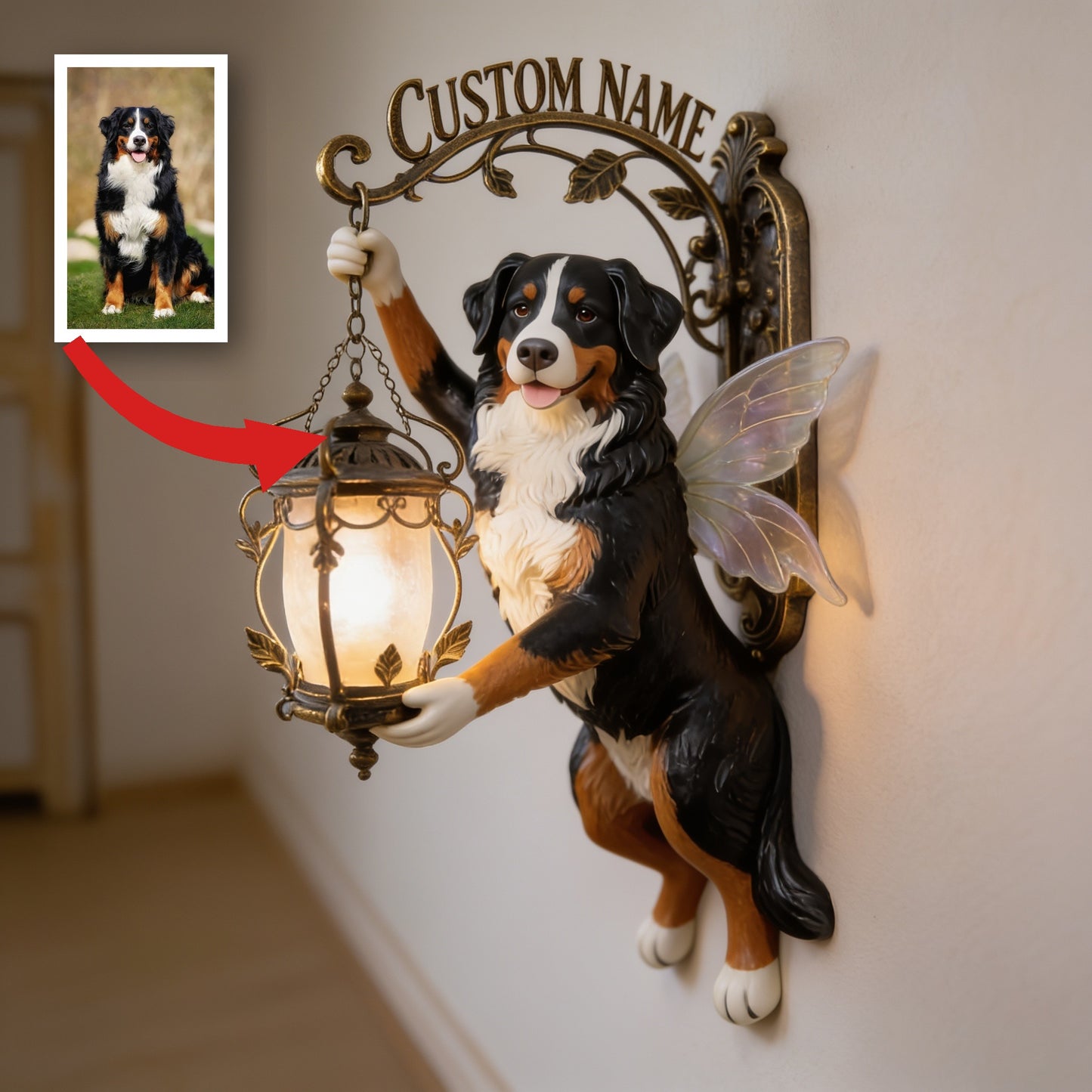 Personalized Tri-Color Australian Shepherd Fairy Wing Wooden Wall Mount Sign - Cute Dog Lover Home Decor Gift