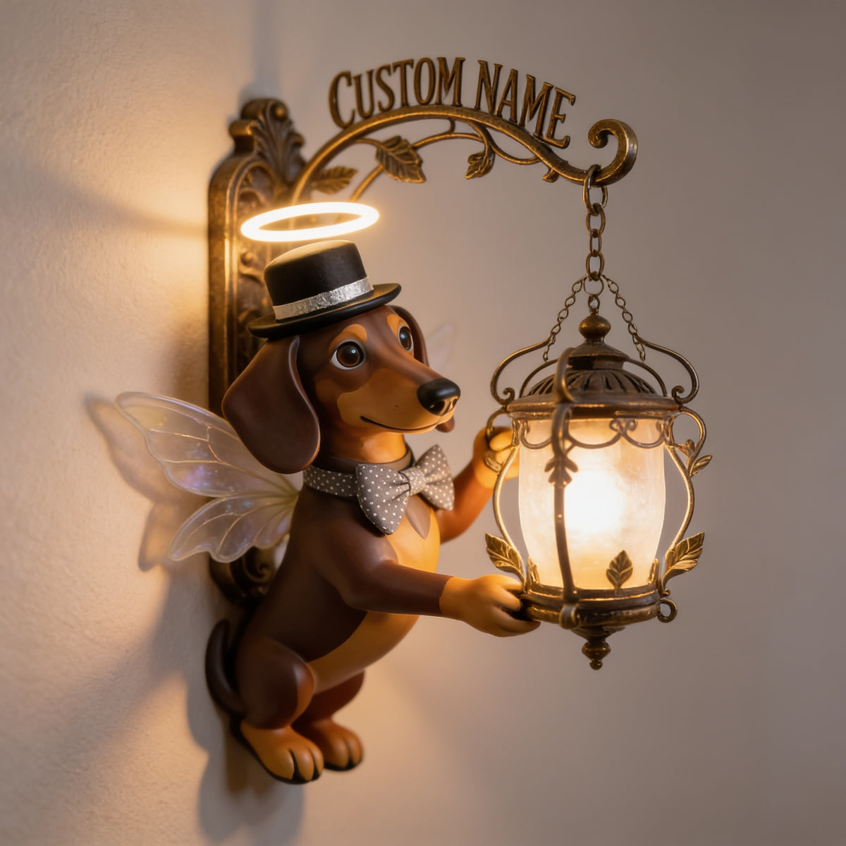 Personalized Dapper Dachshund Angel Wooden Wall Mount Sign - Cute Dog Lover Home Decor Gift