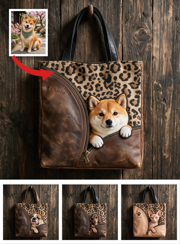 Personalized Peeking Shiba Inu Tote Bag Custom Pet Lover Gift for Shiba Inu Owners Dog Mom Shopping Work Bag