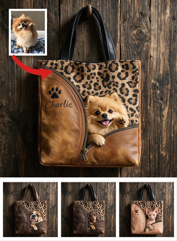 Personalized Peeking Fluffy Pomeranian Tote Bag, Custom Dog Lover Gift for Pet Owners for Shopping, Work and Travel