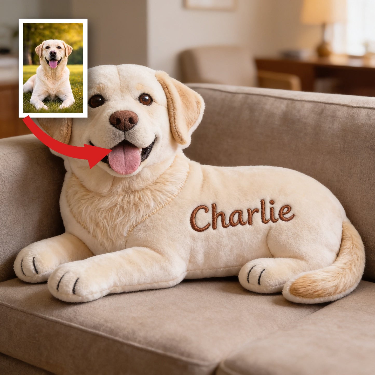 Personalized Yellow Labrador Retriever Faux Fur Shaped Pillow, Custom Gift for Dog Lover Home Decor