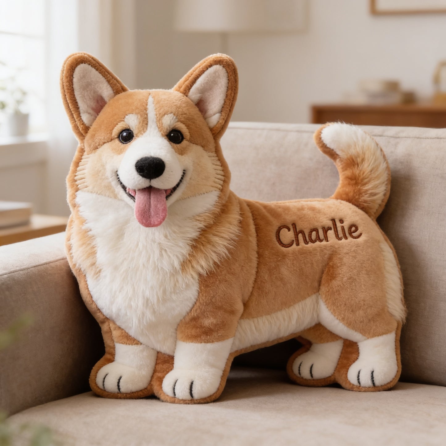 Personalized Fluffy Welsh Corgi Shaped Faux Fur Pillow Custom Dog Lover Home Decor Gift