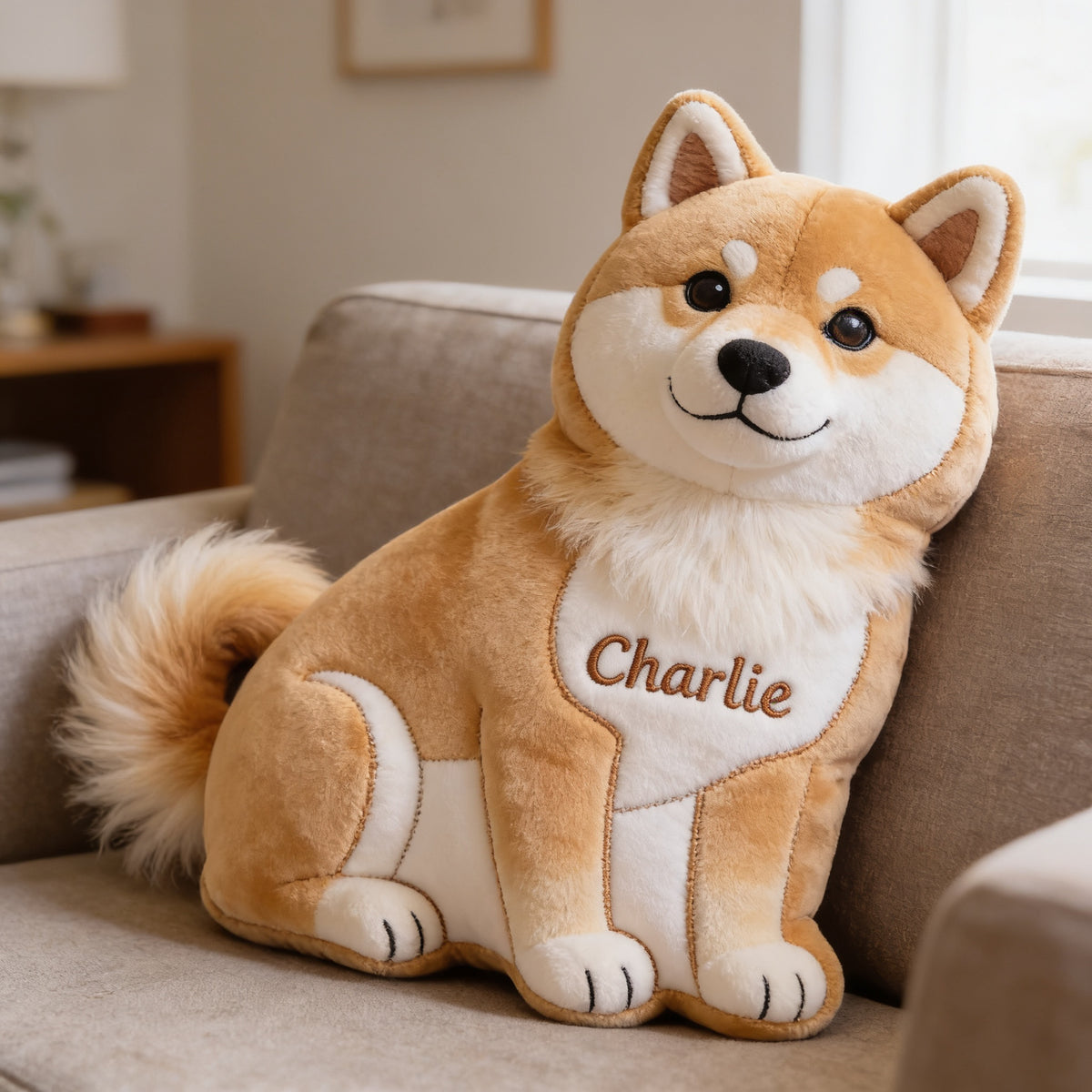 Custom Fluffy Akita Inu Shaped Faux Fur Pillow, Personalized Gift For Dog Lover Home Decor
