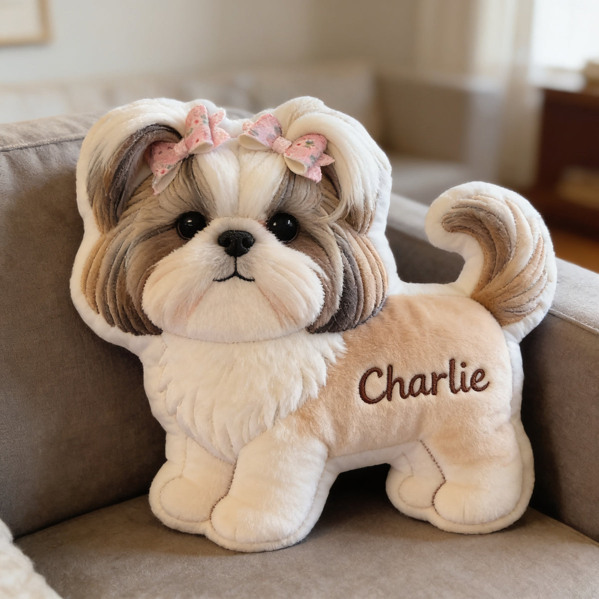 Custom Personalized Fluffy Shih Tzu Shaped Faux Fur Pillow, Dog Lover Home Decor Gift for Pet Owners