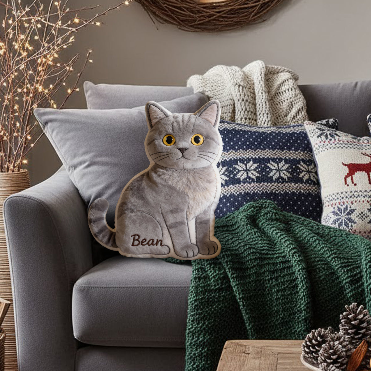 Personalized Fluffy Grey White Poodle Faux Fur Shaped Pillow | Custom Dog Lover Home Decor Gift