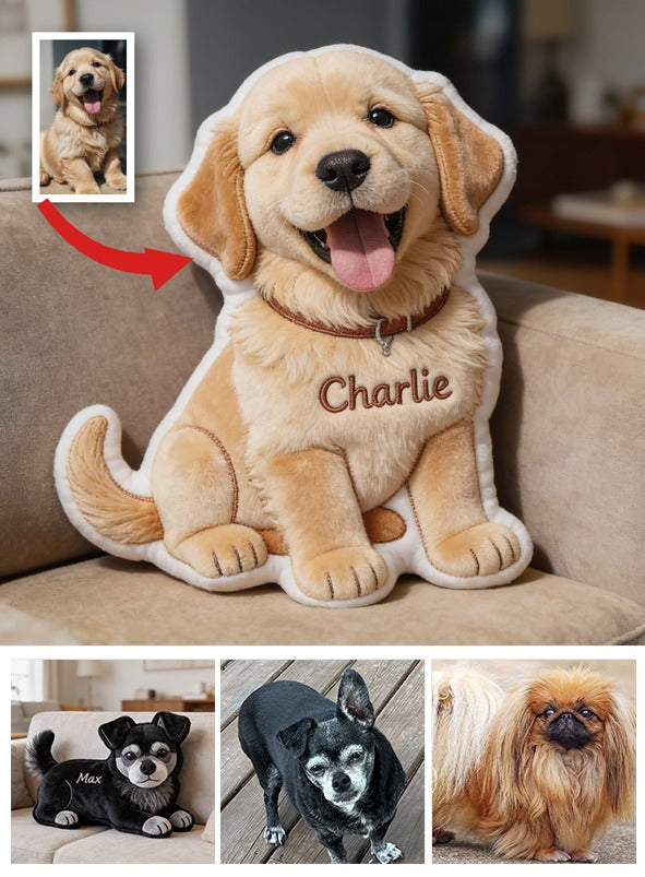 Personalized Fluffy Golden Retriever Puppy Faux Fur Shaped Pillow Custom Gift for Dog Lovers Home Decor