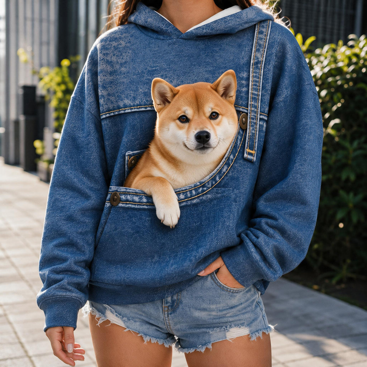 Cute Pocket Shiba Inu All Over Print Hoodie - Personalized Gift for Shiba Inu Dog Pet Owners