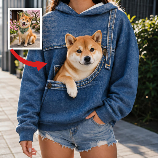 Cute Pocket Shiba Inu All Over Print Hoodie - Personalized Gift for Shiba Inu Dog Pet Owners
