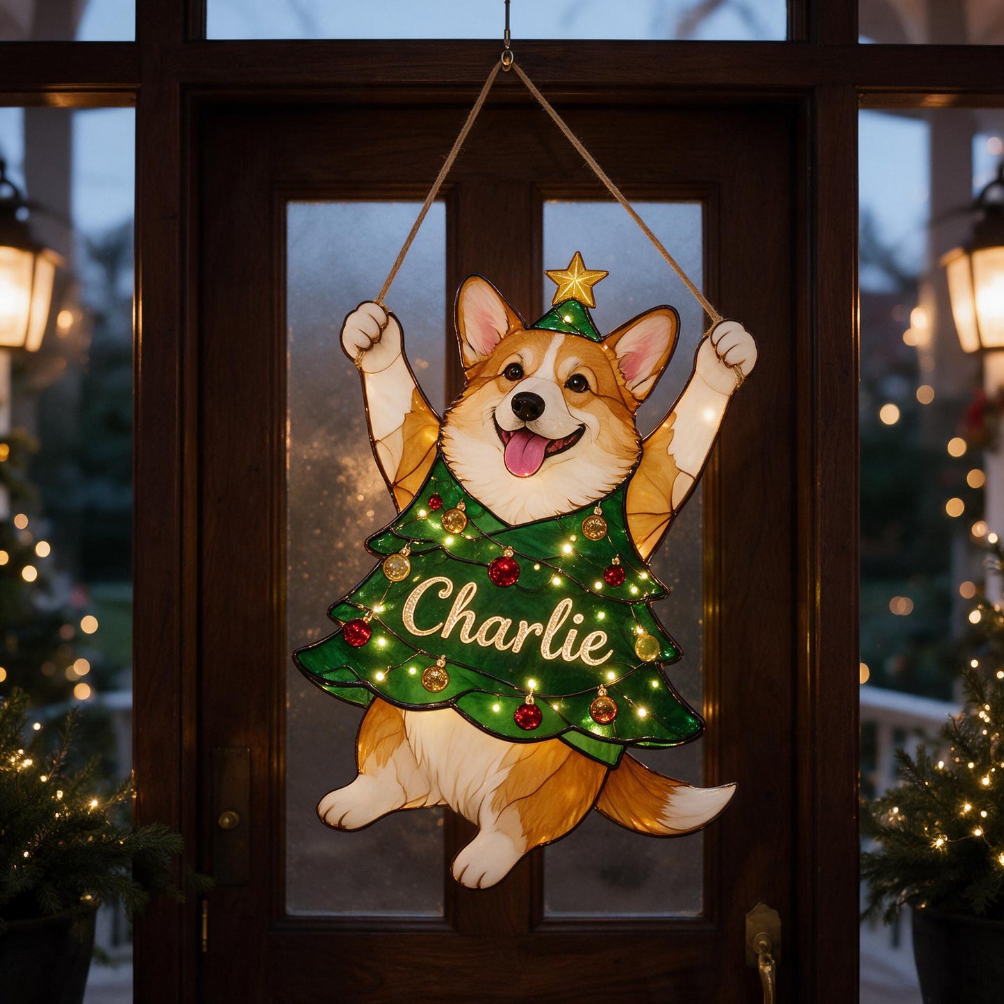 Personalized Welsh Corgi Christmas Tree LED Acrylic Sign, Cute Festive Pet Owner Holiday Home Decor Gift