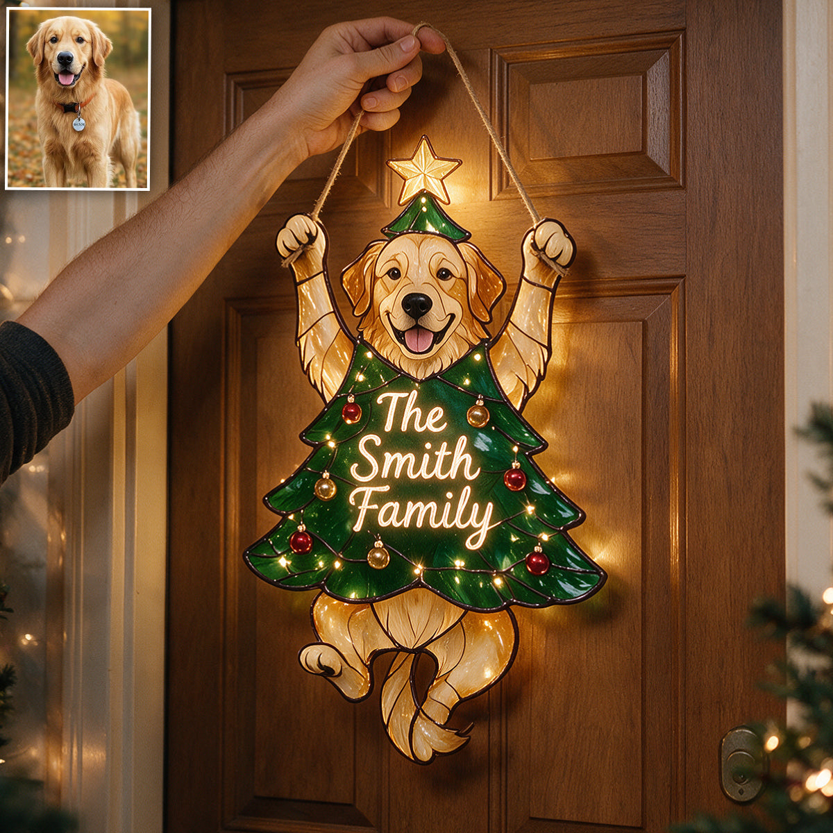 Personalized Fluffy Pomeranian Christmas Tree LED Acrylic Sign, Dog Lover Holiday Home Decor Gift