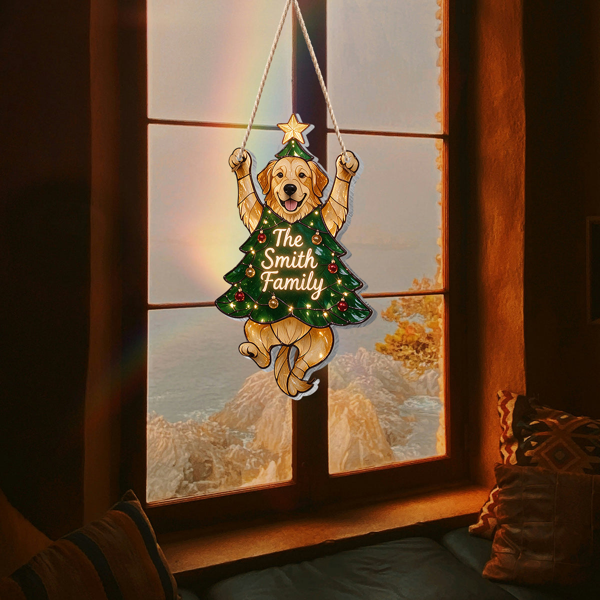 Personalized Fluffy Pomeranian Christmas Tree LED Acrylic Sign, Dog Lover Holiday Home Decor Gift