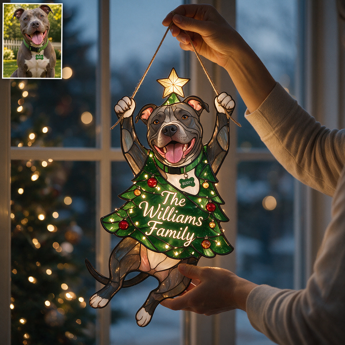 Personalized Fluffy Pomeranian Christmas Tree LED Acrylic Sign, Dog Lover Holiday Home Decor Gift
