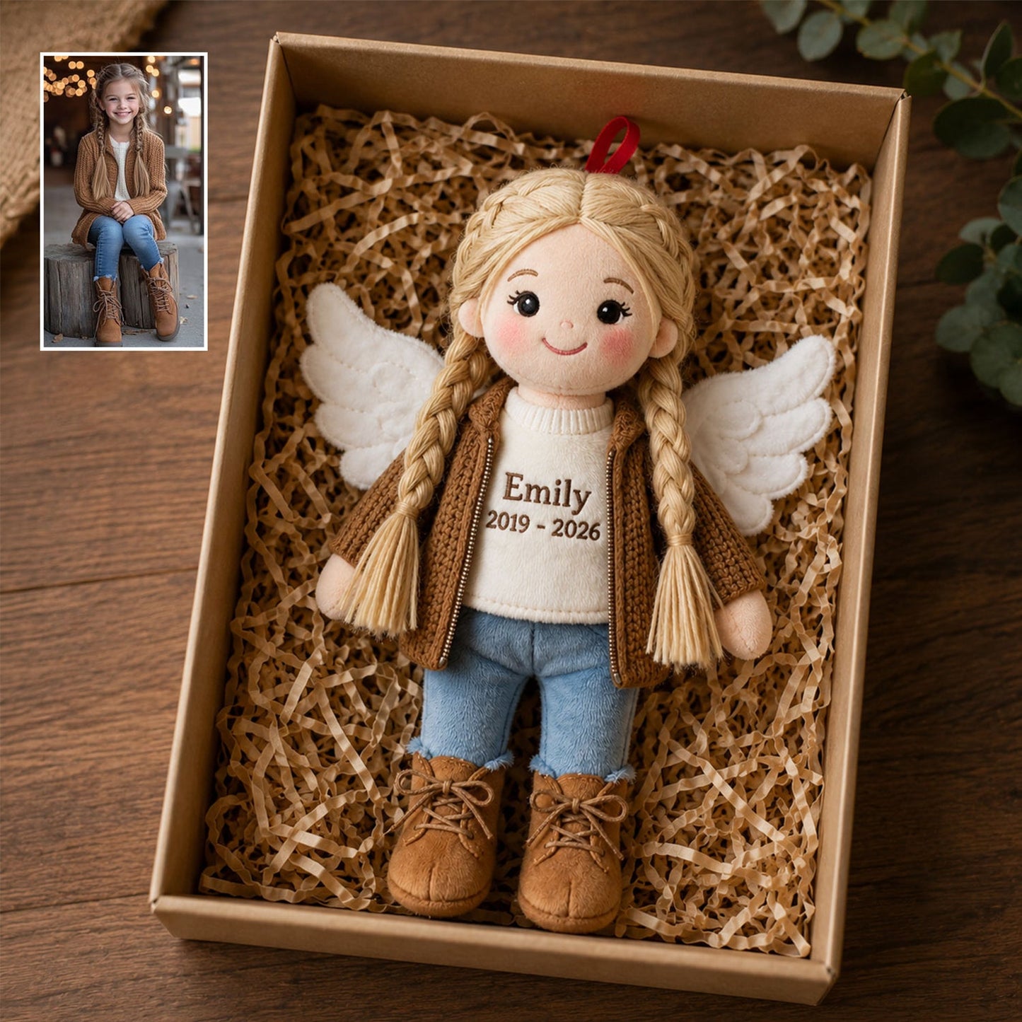 Personalized Grey British Shorthair Cat Angel Memorial Plush Ornament - Pet Loss Keepsake Christmas Tree Decor Gift