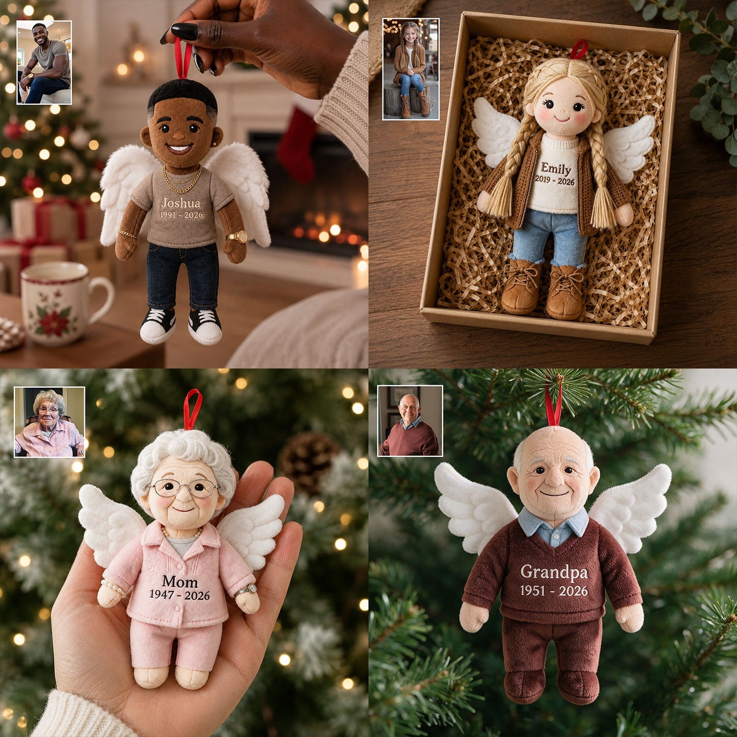 Personalized Grey British Shorthair Cat Angel Memorial Plush Ornament - Pet Loss Keepsake Christmas Tree Decor Gift