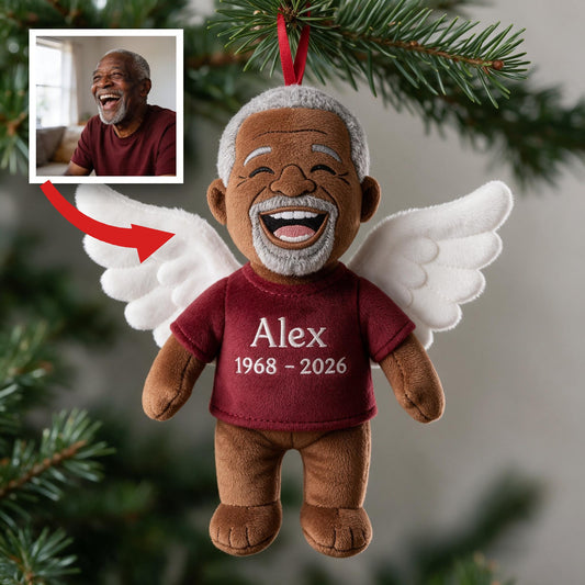 Personalized Angel Latina Grandpa Memorial Plush Ornament - I'm Always With You Remembrance Keepsake Christmas Gift