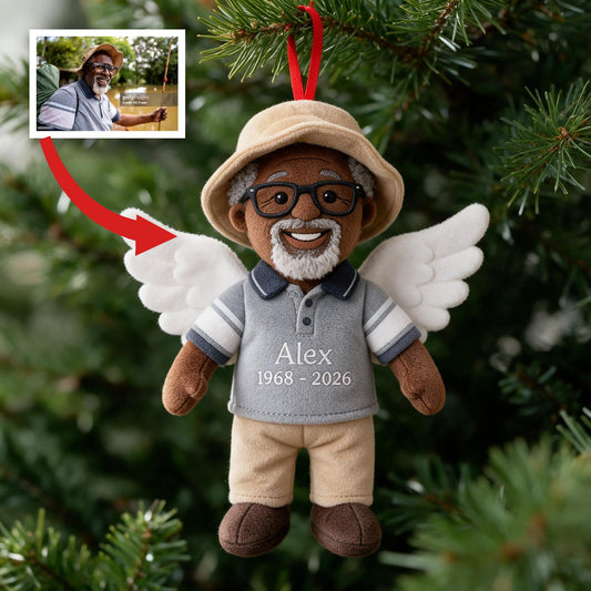 Personalized Black Grandpa Memorial Angel Plush Ornament - I'm Always With You Christmas Remembrance Keepsake Gift