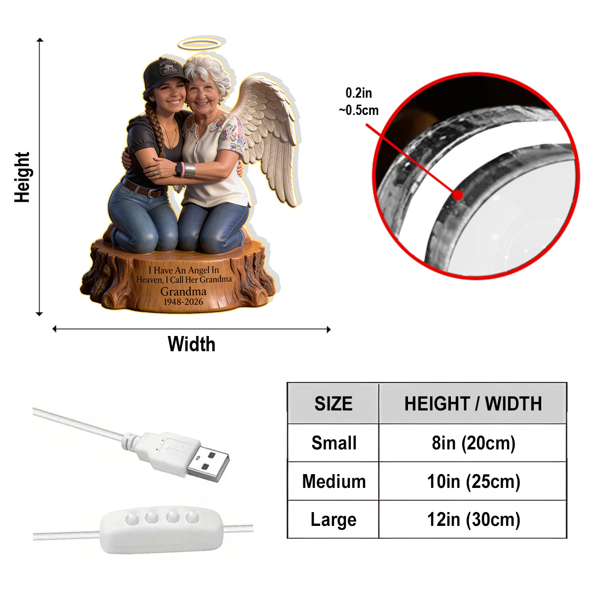 Personalized I Have An Angel In Heaven Memorial Acrylic LED Night Light, Guardian Angel Hugging Child Bereavement Keepsake Gift