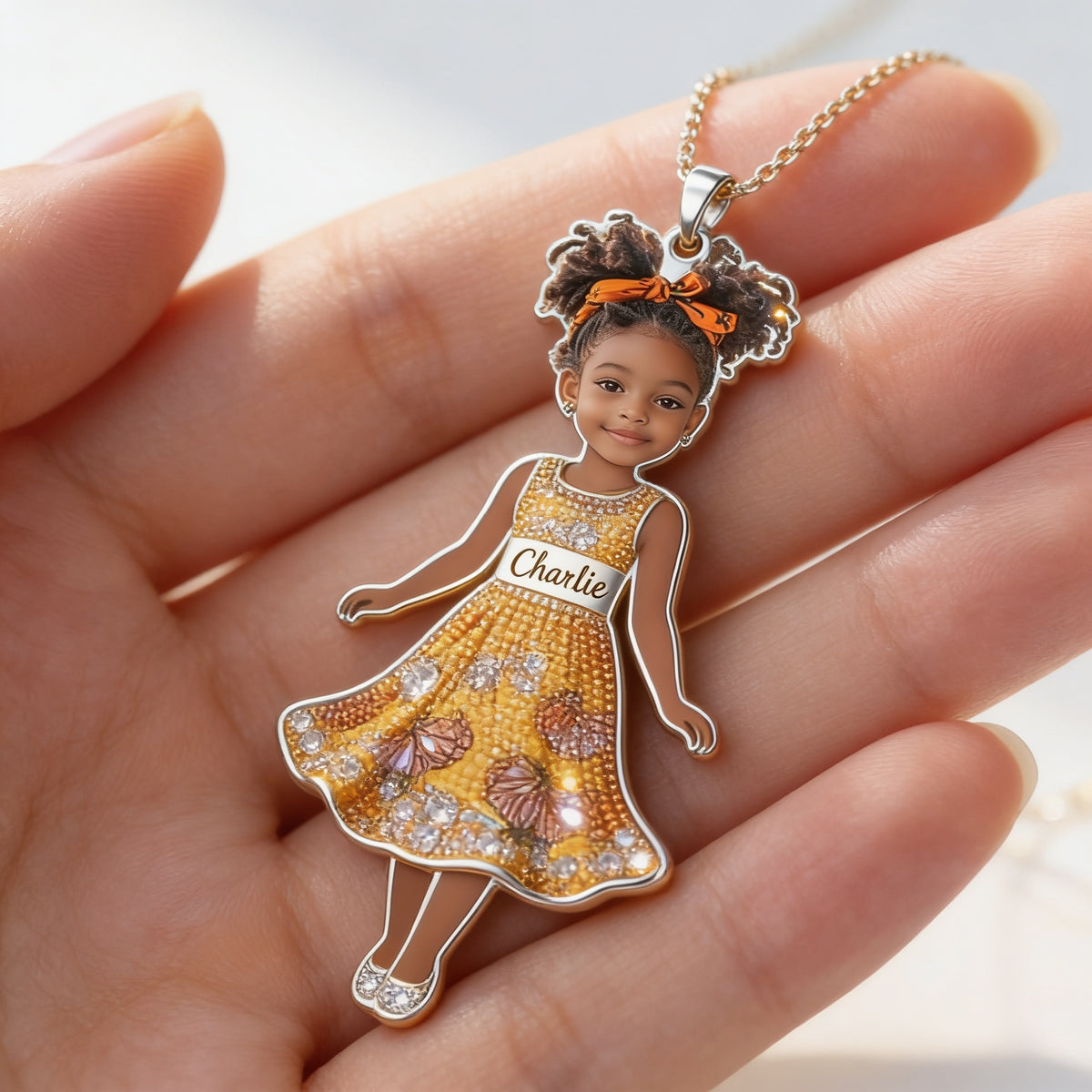 Custom Personalized 5 Year Old Black Kid Photo Shaped Metal Pendant Necklace Sentimental Keepsake Jewelry Gift for Parents