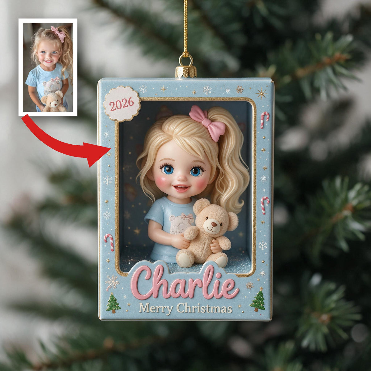 Personalized Cute 3D Little Girl Kid Christmas Ornament Custom 2026 Keepsake Holiday Tree Decoration Gift