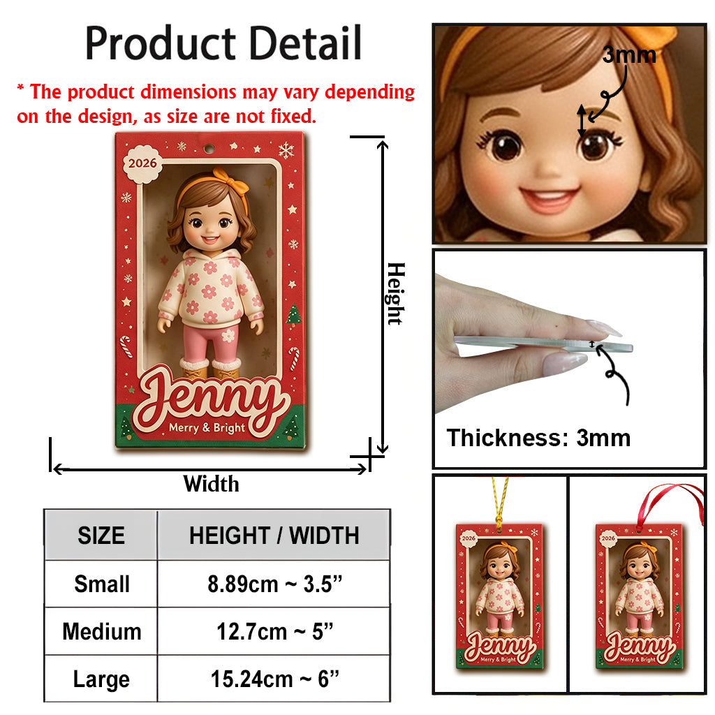 Personalized Cute 3D Little Girl Kid Christmas Ornament Custom 2026 Keepsake Holiday Tree Decoration Gift