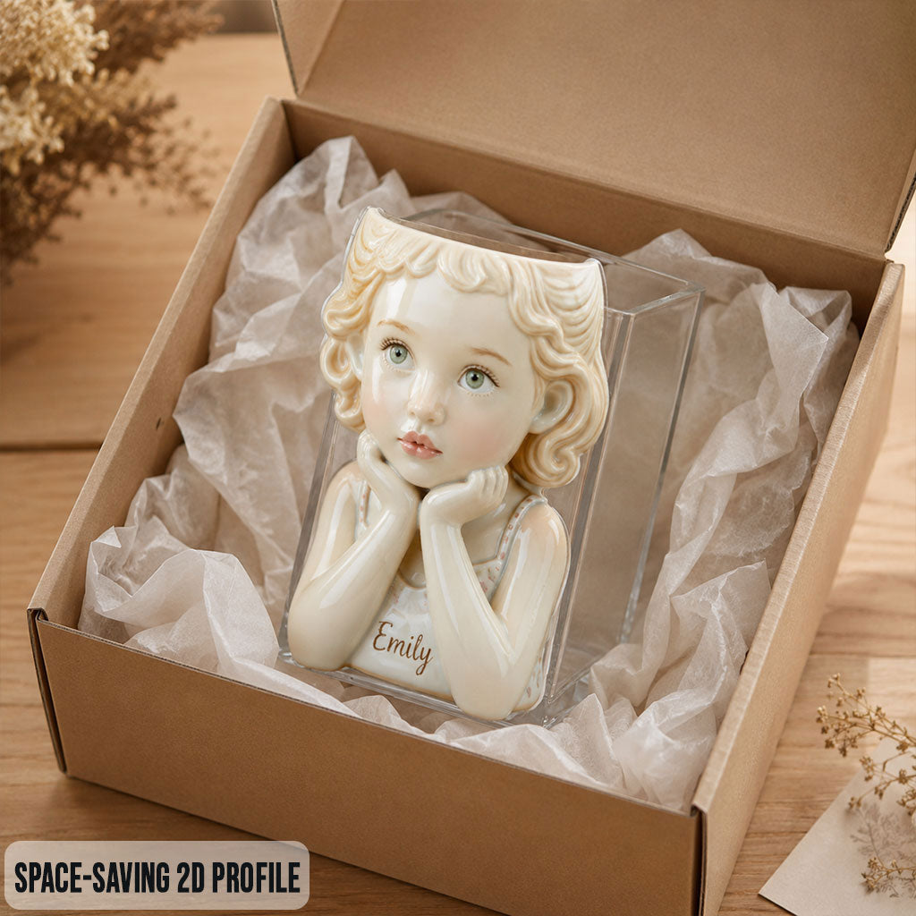 Custom Personalized Little Girl Shaped Acrylic Planter Pot, Cute 3 Year Old Kid Themed Home Decor Gift for Plant Lovers